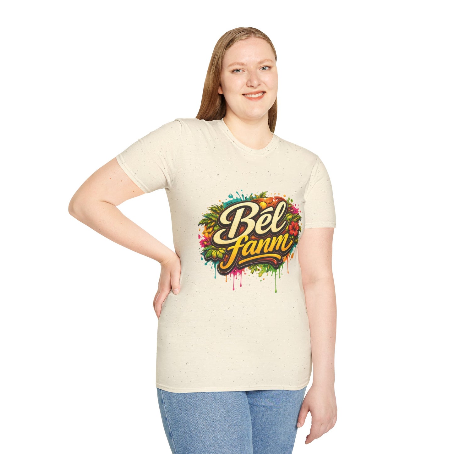 T-Shirt — "Bel Fam" Colorful Tropical Graffiti Design