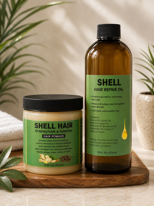 Shell 16 oz oil + 16 oz pomade