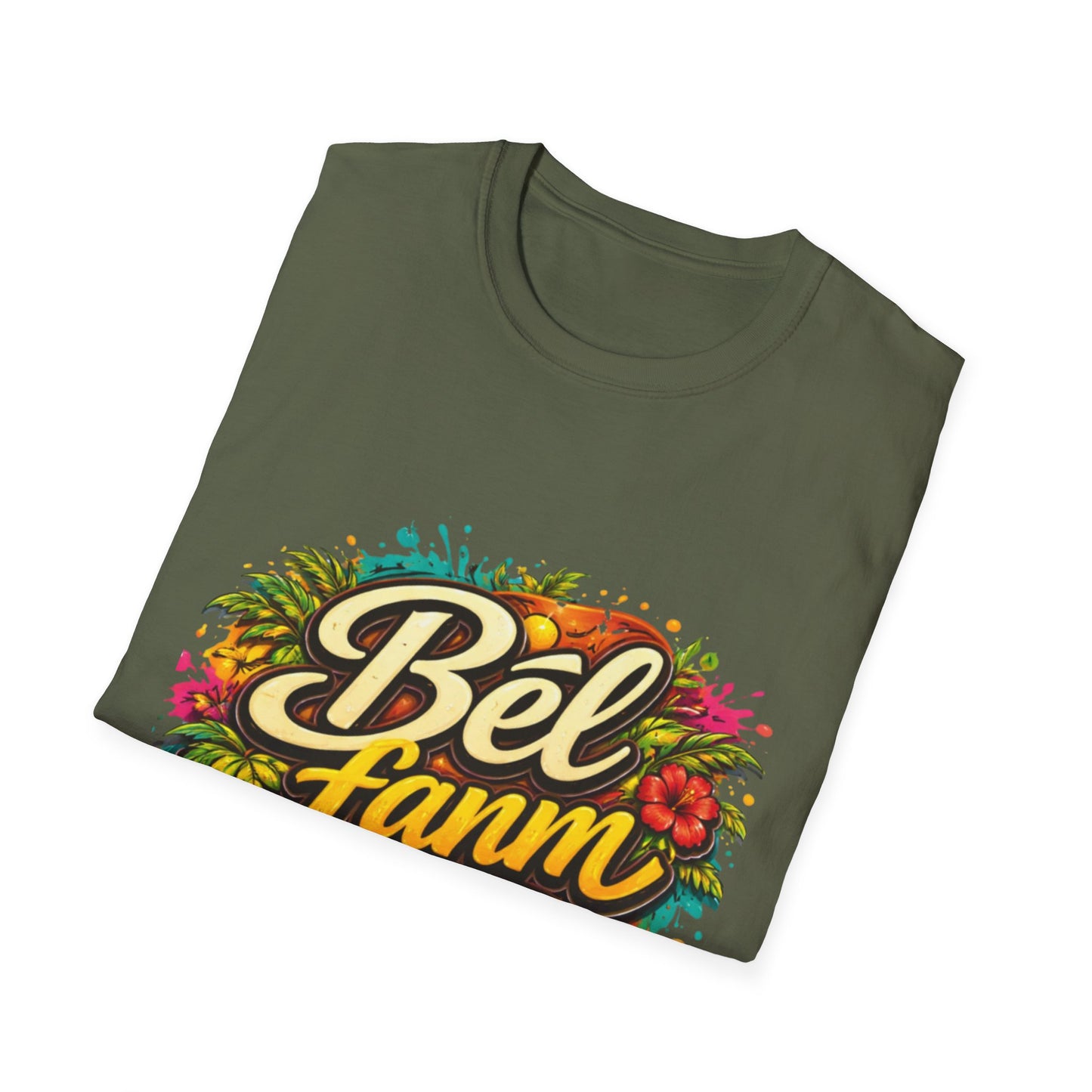 T-Shirt — "Bel Fam" Colorful Tropical Graffiti Design