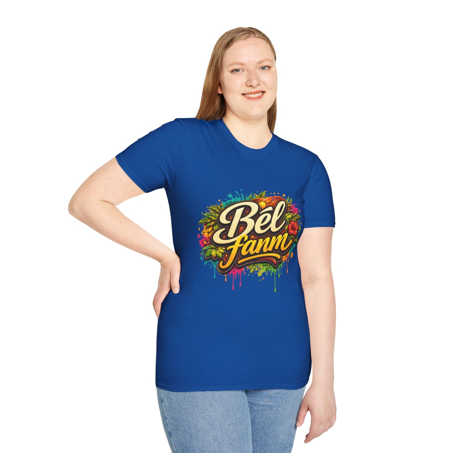 T-Shirt — "Bel Fam" Colorful Tropical Graffiti Design