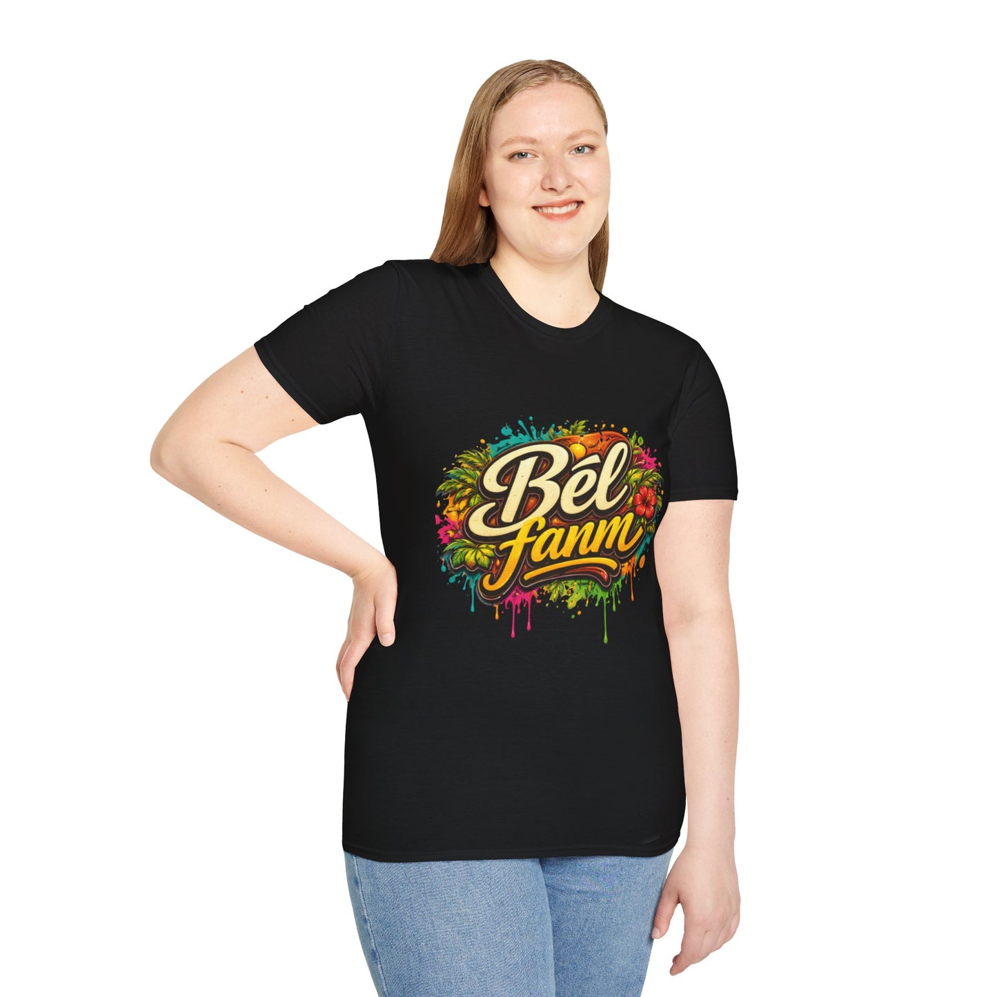 T-Shirt — "Bel Fam" Colorful Tropical Graffiti Design