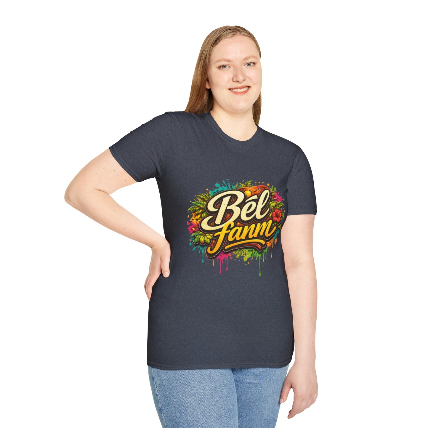 T-Shirt — "Bel Fam" Colorful Tropical Graffiti Design