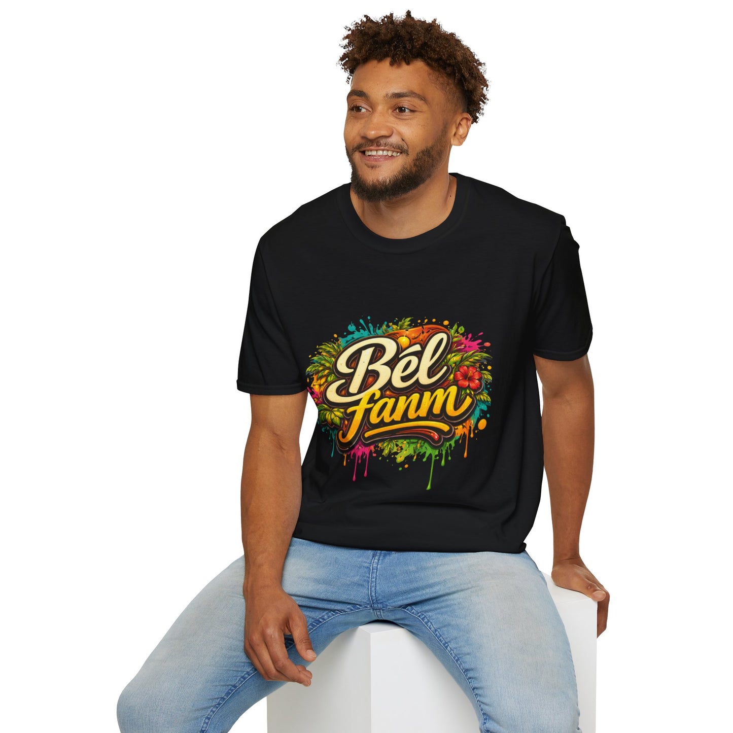 T-Shirt — "Bel Fam" Colorful Tropical Graffiti Design